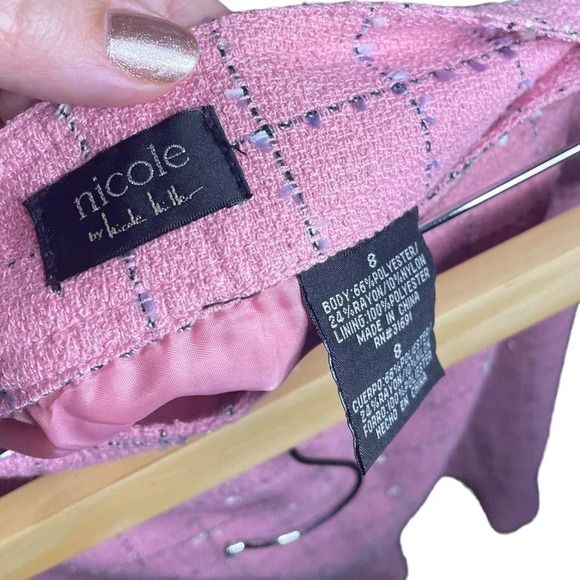 Nicole. Nicole Miller Women's Windowpane Pink Plaid Ruffle Trim Skirt Size 8 - Picture 6 of 11